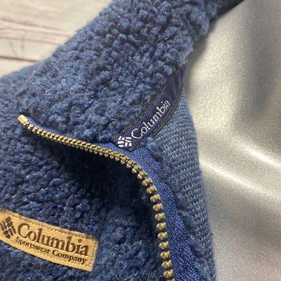 Columbia Unisex Mens Women Fleece Pullover 1/4 Zip Sweater Blue Pockets Large - Picture 4 of 9